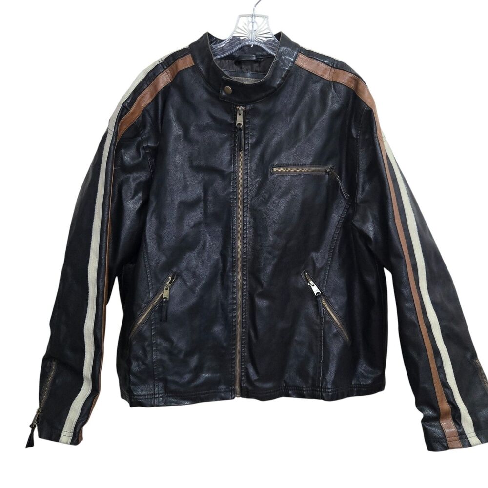 Vintage Arizona Faux Leather Jacket Mens XL Dark Brown Cafe Racer Biker Y2K Moto
